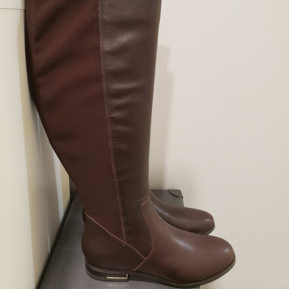 Nine West Brown Tall Leather Boots - Wide Calf